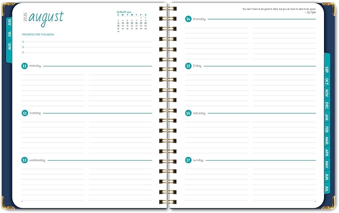 HARDCOVER Academic Year 2025-2026 Planner: (June 2025 Through July 2026) 8.5"x11" Daily Weekly Monthly Planner Yearly Agenda. Bookmark, Pocket Folder and Sticky Note Set (Navy Gold Numbers)