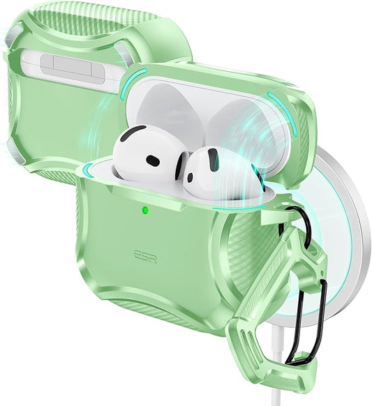 ESR for AirPods 4 Case, Compatible with AirPods 4th Generation Case (2024), Compatible with MagSafe, Powerful Drop Protection, Magnetic Lid, Cyber Series, Light Green