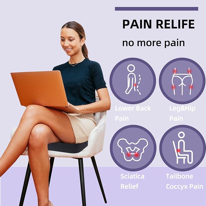 Ergonomic Memory Foam Seat Cushion for Tailbone Pain Relief –Office Chair Cushion for Coccyx, Sciatica & Pressure Relief –Large Chair Cushions for Car Seat, Wheelchair – Washable Non-Slip Cover