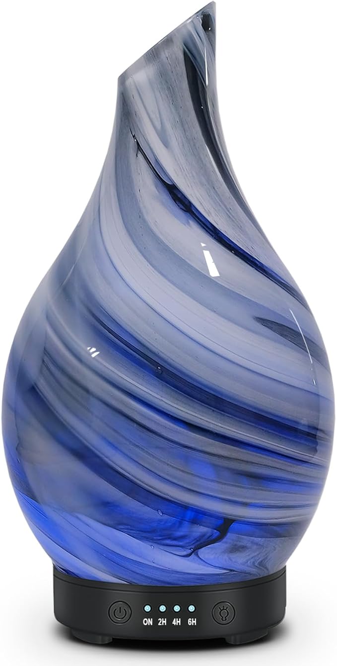 Essential Oil Diffuser Aroma Diffuser- 200 ml Art Glass Ultrasonic Cool Mist Oil Diffuser for Aromatherapy Waterless Auto-Off & 7 Colors Changed LED Light for Home Office Decor & Gift (Grey-200 ml)