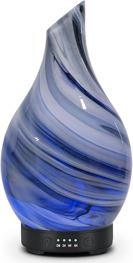 Essential Oil Diffuser Aroma Diffuser- 200 ml Art Glass Ultrasonic Cool Mist Oil Diffuser for Aromatherapy Waterless Auto-Off & 7 Colors Changed LED Light for Home Office Decor & Gift (Grey-200 ml)