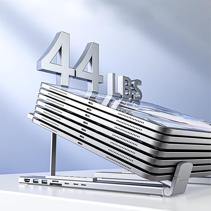2025 8-in-1 USB-C Laptop Stand, Laptop Docking Station Stand,Adjustable Ergonomic Aluminum, with 4k Hdmi, 2 USB 3.0, Pd 100w, Heat Dissipation, Foldable for Home Office, Café, Travel (8 in 1)