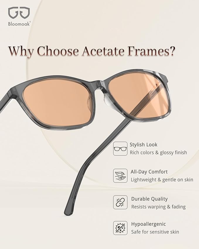 Bloomoak Rose Migraine Glasses, FL- Flex Light Sensitivity Relief Glasses for Fluorescent LED Glare,Photophobia, Eye Strain