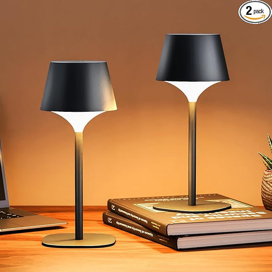 FUYO 2 Pack Cordless Table Lamp, Portable LED Desk Lamp, 3 Color Stepless Dimmable Rechargeable LED Table Lamp for Restaurant/Bedroom/Bars/Outdoor Party/Camping/Coffee Shop