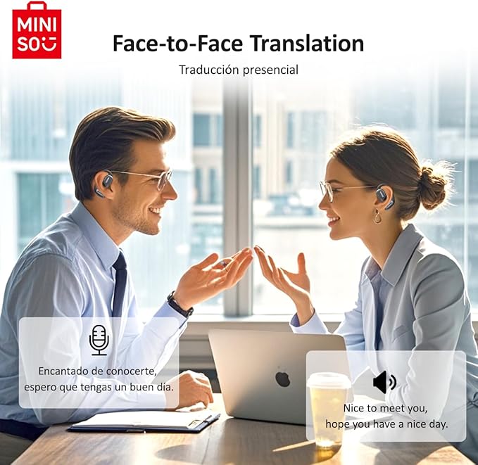 MINISO Al Translation True Wireless OWS Headphones MS156, Support 135 Languages Bluetooth Open Ear Earphones, Long Battery Life HiFi Stereo Sound Wireless Earhooks Headset for Sport