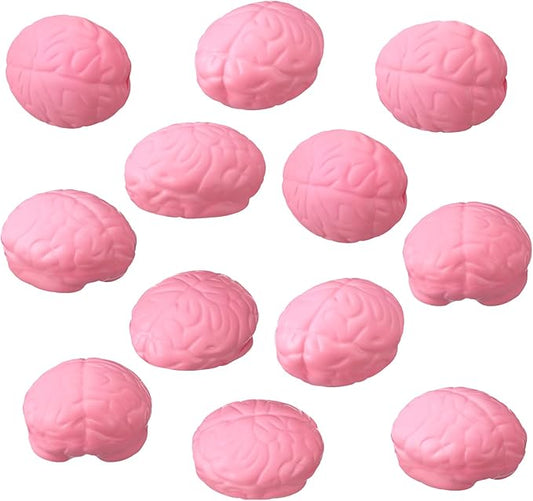 Leitee 12 Pcs Brain Stress Balls Bulk Large Halloween Brain Toys PU Hand Muscle Exercise Pressure Ball Funny Stress Relief Toy for Teens Adult Improving Grip Strength Prop(Pink)