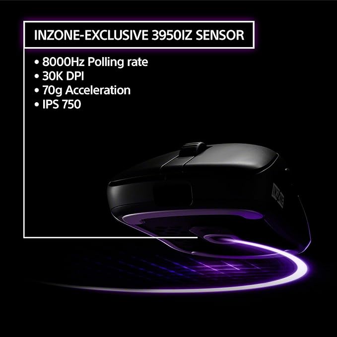 Sony INZONE Mouse-A Ultra-Lightweight 48g Wireless Gaming Mouse with Dongle, Optical Switch, 8000Hz Polling, 30K DPI Sensor, 90Hr Battery, Customizable Buttons, USB-C
