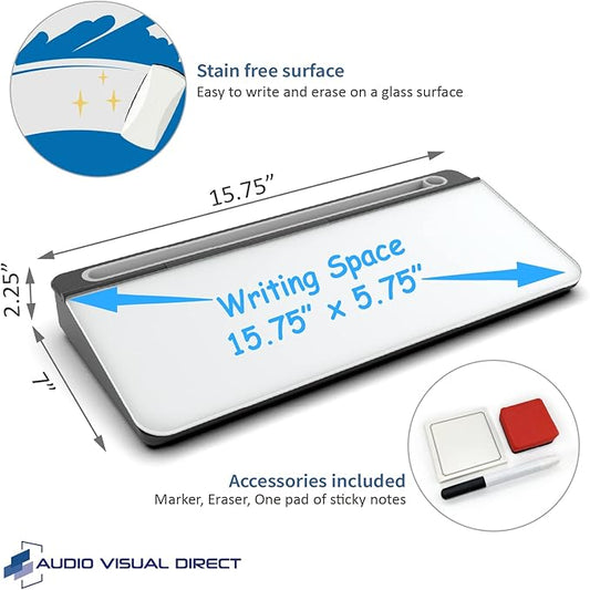 Audio-Visual Direct White Glass Desktop Notepad Set - Dry Erase Board with Marker, Eraser & Sticky Notes -