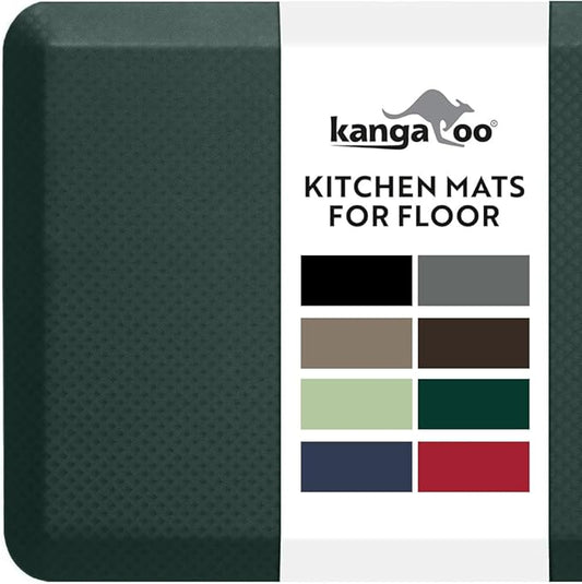 KANGAROO Thick Ergonomic Anti Fatigue Mats for Kitchen Floor, 58x20, Cushioned Standing Office Desk Mat, Waterproof Scratch Resistant Topside, Supportive All Day Comfort Padded Foam Rugs, Hunter Green