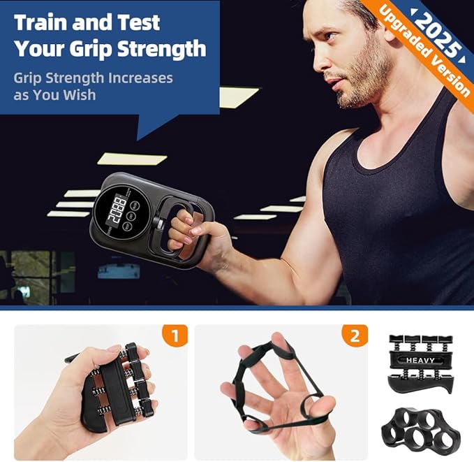 Grip Strength Tester Hand Gripper - Grip Strength Trainer Hand Dynamometer Handheld Meter LED Display Comfortable 265 Lbs / 120 Kgs Finger Strengthener for Sports Home School Gym Use