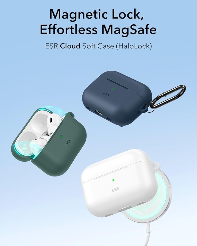ESR for AirPods Pro 2 Case, Compatible with Airpods Pro 2nd Generation Case (2023/2022/2019), Compatible with MagSafe, Magnetic Lid Lock, Full Drop Protection, Green