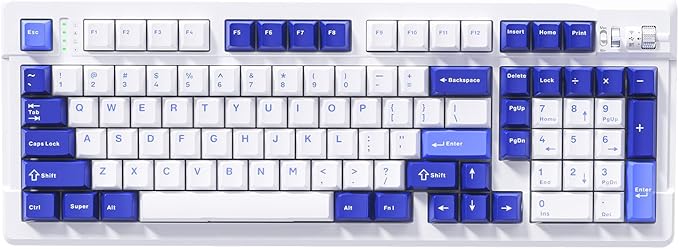 EWEADN X99 Wireless Mechanical Keyboard - 99 Keys, Three Mode Connectivity- BT5.0/2.4GHz/USB-C, Hot-Swappable PCB, Gasket Mount, 8000mAh Battery, PBT Double-Shot Keycaps,Blue and White, Linear