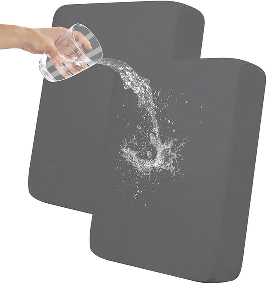 Easy-Going 100% Waterproof Chair Sofa Seat Cushion Slipcovers Couch Cushion Cover Stretch Furniture Protector for Kids, Pets (2-Piece Loveseat Cushion, Gray)