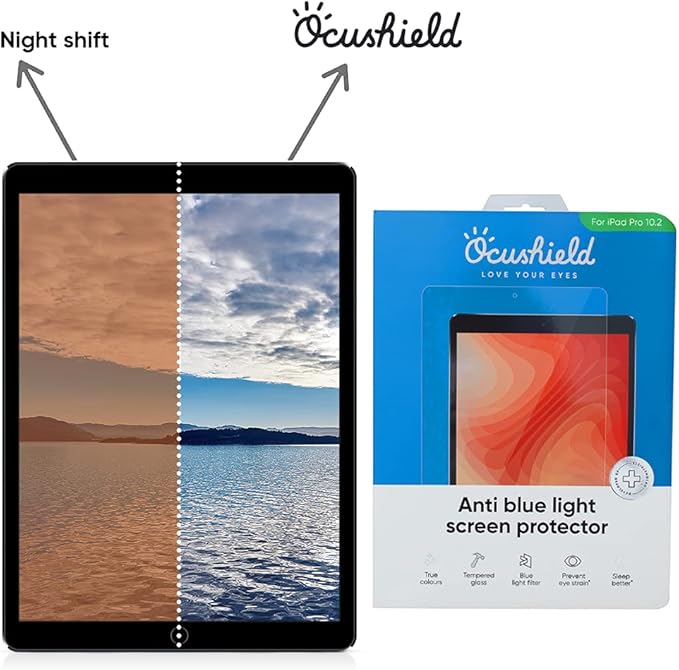 Ocushield Anti Blue Light Tempered Glass Screen Protector for Apple iPad 10.2" (2018 & 2020) 7th/8th/9th Generation - Blue Light Filter for iPad - Anti Glare - Protect Your Eyes & Improve Sleep