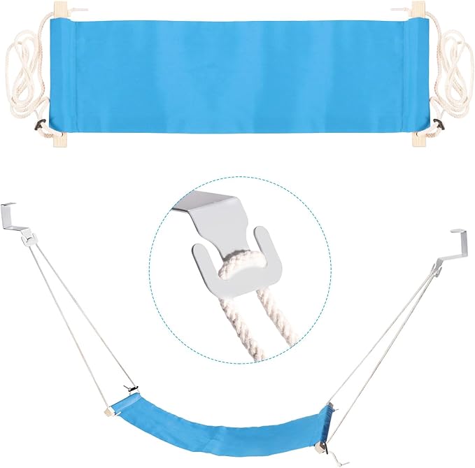 PATIKIL Foot Hammock Under Desk, Adjustable Foot Rest Sling with Hooks Portable Desk Footrest for Airplane Travel Home Office, Blue Style 1