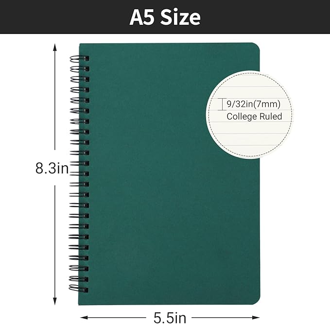 EUSOAR Hardcover Spiral Lined Notebook, A5 6 Pack 5.5" x 8.3" 120 Pages Lined Travel Writing Notebooks Journal, Students College Office Business Subject Diary Ruled Spiral Book Journal