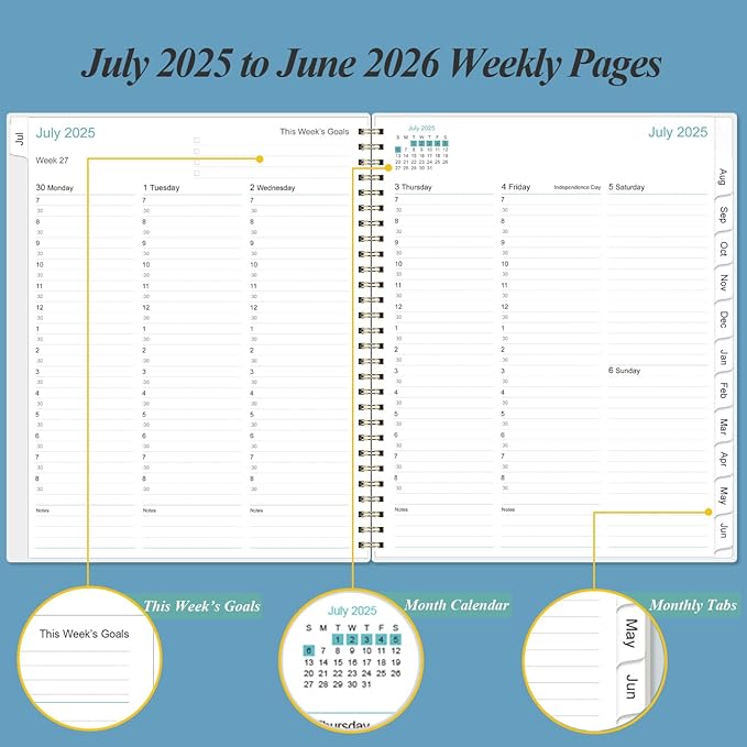 2025-2026 Appointment Book & Planner - 8.5" x 11" Daily Hourly Planner 2025-2026 from July 2025 - June 2026, Weekly Appointment Book with 30-Minute Interval, Blue