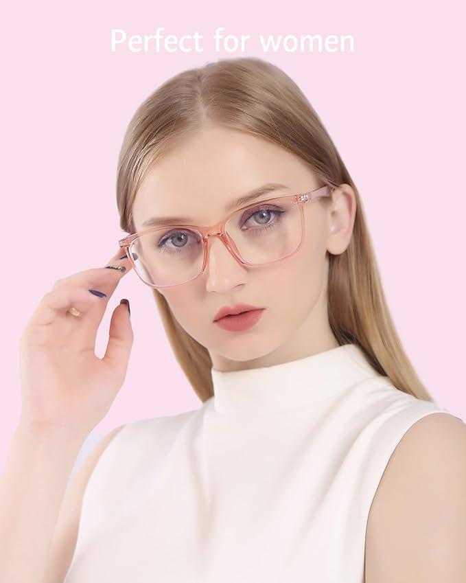 ANRRI Blue Light Blocking Computer Glasses Women Anti Eyestrain UV Filter Lens Lightweight Pink Frame Eyeglasses (Clear Pink)