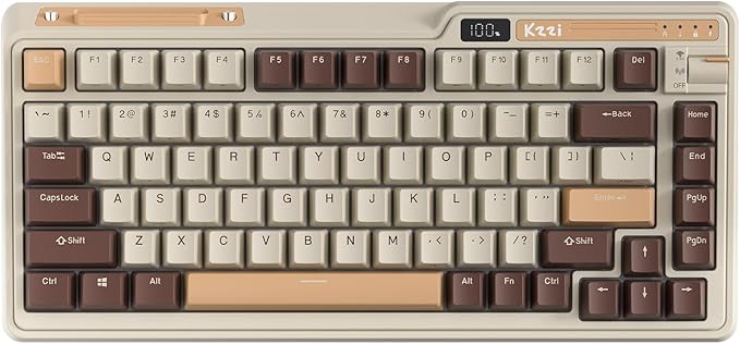 K75 PRO RGB 75% Wireless Gasket Mechanical Keyboard, Triple Mode BT 5.0/2.4G/USB-C 82 Keys Hot Swappable Gaming Keyboard w/Knob & Power Display, Custom Linear Switches, Mousse Brown