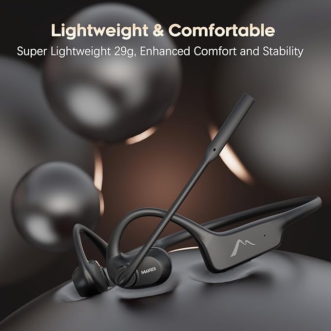 MAIRDI Open Ear Headphones with Mic, Bluetooth 5.3 Headset with AI Noise Canceling Microphone, Comfort Air Conduction Headphones Wireless Headset Earphone for Office Work Call Meeting Driving Sports