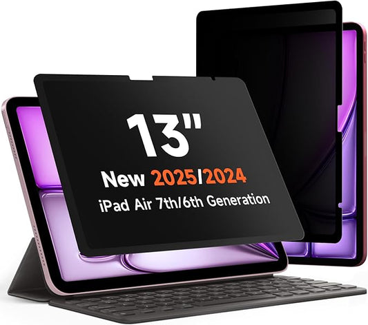 Upgrade 360° Privacy Screen Protector for iPad Air 13 inch M3 2025 & M2 2024, (iPad Air 7th/6th Generation), Magicsuction 4-Way Anti Spy Glare Blue Light Filter (Landscape+Portrait Privacy)