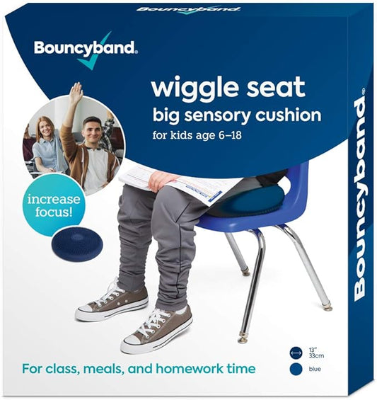 Bouncyband – Wiggle Seat – Blue, 13” D – Large Sensory Cushion for Kids Ages 6-18+ – Promotes Active Learning, Improves Student Productivity, Includes Easy-Inflation Pump