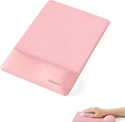 univo colors Design-Wave Wrist Rest Mouce Pad,PE Mouse Sliding Panel+Artificial Sheepskin+Memory Foam+Ergonomic+Anti-Slip Gel,Resilience Support During Work and Gaming,Mouce Accessory,Pink