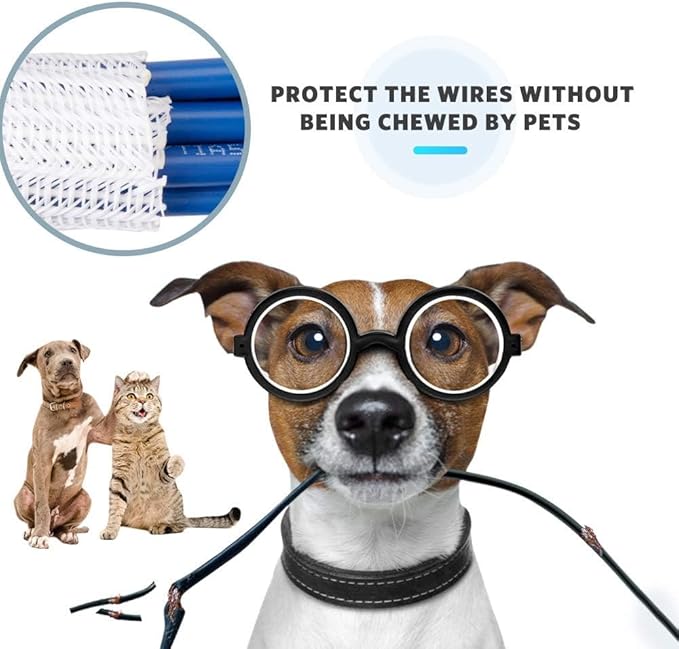 AGPTEK Cable Sleeve Cover, 10ft - 4/5 inch Desk Cord Organizer Cable Hider, Home Office Wire Management Computer TV Wire Loom Tubing, Pet Proof Cord Protector, from Cat Dog Chewing, White