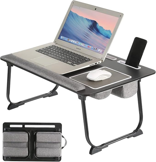 Laptop Desk,2 in 1 Lap Desk with Cushion 17 inch Laptop,Folding Table with Mouse pad Card Slot for iPad Mobile Phone Lap Desk for Bed Couch Bed Tray for Working Wooden Table for Reading