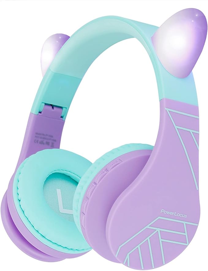 PowerLocus Bluetooth Headphones for Kids, Wireless Foldable Headphones Over Ear, Headphone with Microphone, 85DB Volume Limit, Wireless and Wired Headset with Micro SD, FM for Cellphones, Tablets, PC