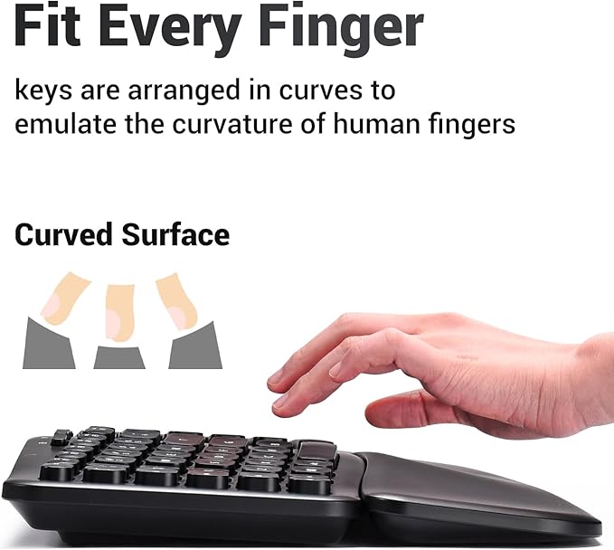 RVP+ Split Ergonomic Keyboard with Magnetic Wrist Rest (2.4 GHz), Wireless Keyboard and USB Interface - Black