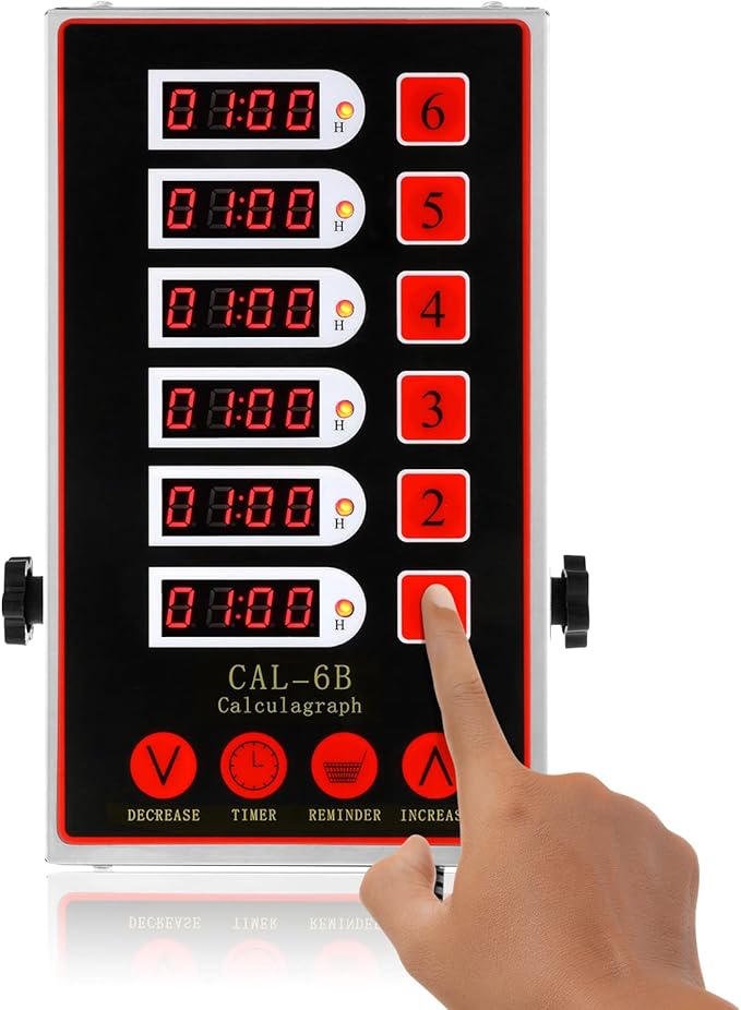 BEAMNOVA 6 Channel Digital Kitchen Timer Cooking Reminder Commercial Loud Ring Alarm Stainless Steel Adjustable Volume