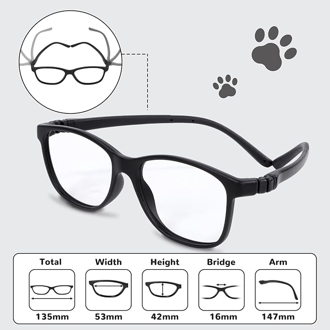 BiBiBear Toddler/Kids/Teens Glasses - Unbreakable TR90 Frame, 180° Flexible, Lightweight & Safe Glasses for Kids Age 2-15