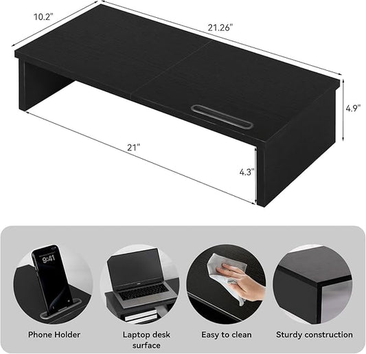 21" Monitor Stand Riser with Phone Holder, Monitor Stand for Desk, Computer Monitor Stand, Desk Shelf for Top of Desk, Desktop Organizer for Laptop, Printer, TV