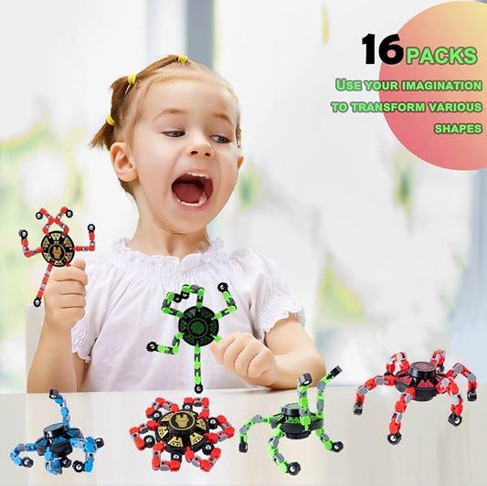 16Pack Fingertip Gyro Toy Mechanical Top DIY Deformation Robot Metal Transformable Spinners Funny Finger Chain Fidget Stress Relief ADD ADHD Astium for Kid Adults