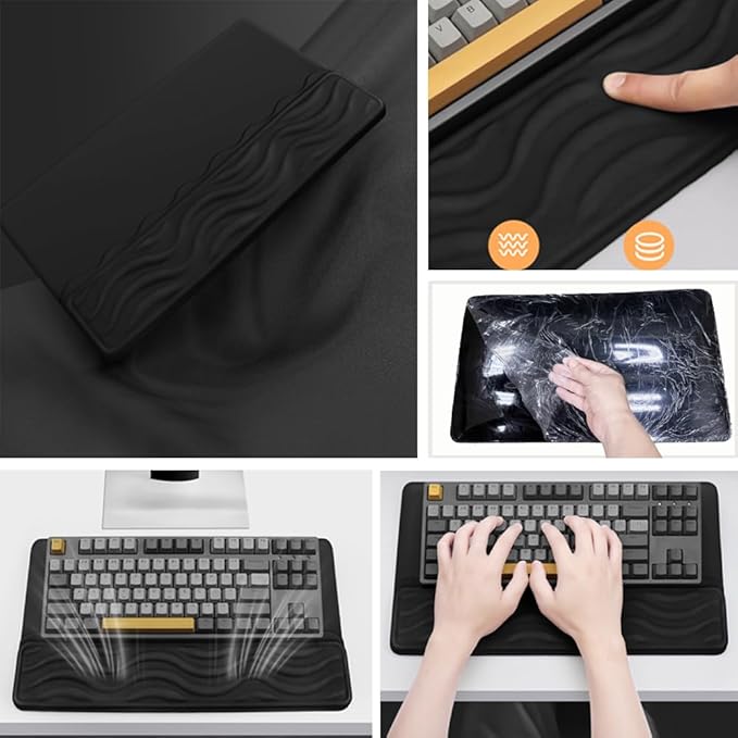 Keyboard Wrist Rest, Mouse Pad Set with Ergonomic Tilted, Memory Foam Pad for Pain Relief, Wrist Rest for Computer Keyboard, Comfortable Typing Support for Office, Home & School, Black