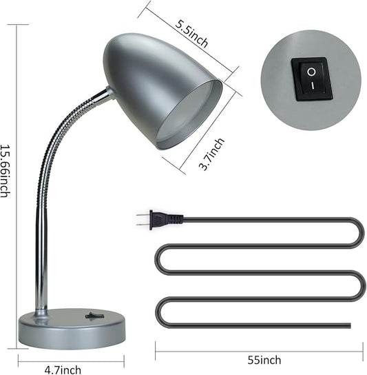 ENERGETIC SMARTER LIGHTING LED Desk Lamp, Flexible Gooseneck with Table lamp, 3.5W 240LM 4000K Cool White Study Lamps for Bedroom and Office, Eye Protection, ETL Listed Silver
