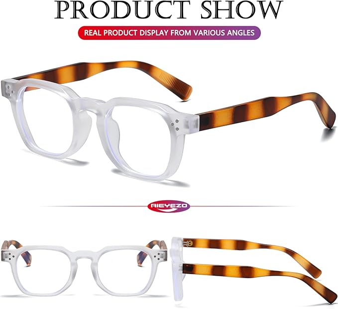 AIEYEZO Retro Blue Light Glasses for Men Women Square Thick Framed Eyeglasses Trendy Vintage Computer Glasses