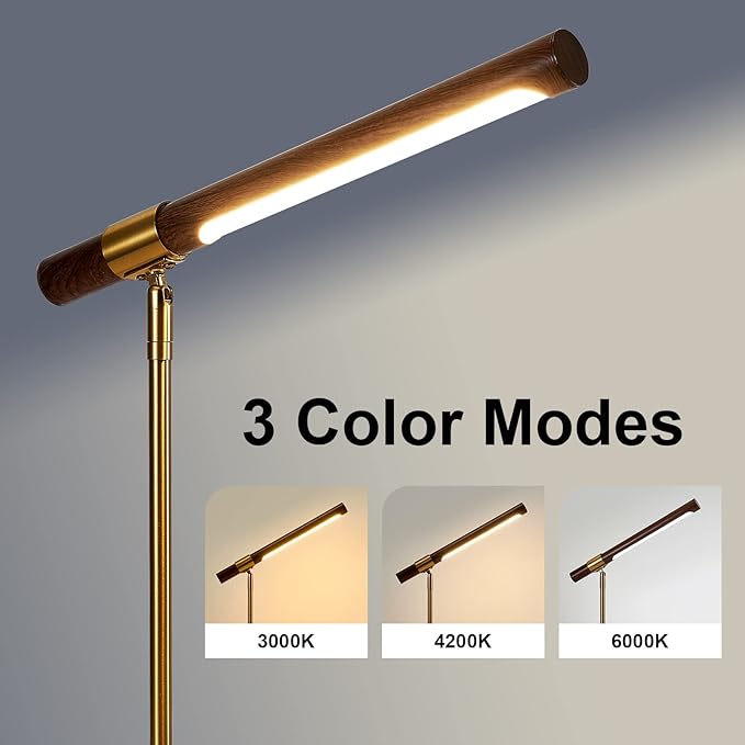 LED Wood Grain Desk Lamp with Wireless Charger, Desk Lamps for Home Office with USB Charging Port, Touch Control Desk Light Adjustable, Eye-Caring Office Lamp with Night Light