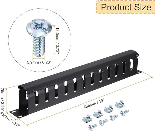PATIKIL 1U 19 Inch Cable Management, 1 Pack 12 Slot Horizontal Rack Mount Wire Management Metal Finger Duct Wire Organizer for Network Cabinet, Black
