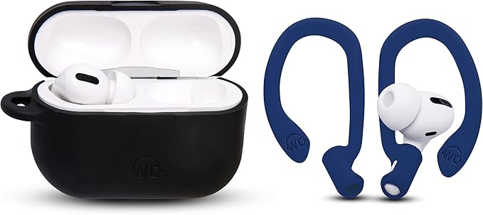 WC HookZ - Patented Upgraded Over Ear Hooks for AirPods Pro 1, 2 & AirPods 1, 2 & 3- Two Size Pairs Included in Package, Unique Left & Right Hook, Made by Wicked Cushions | Navy Blue