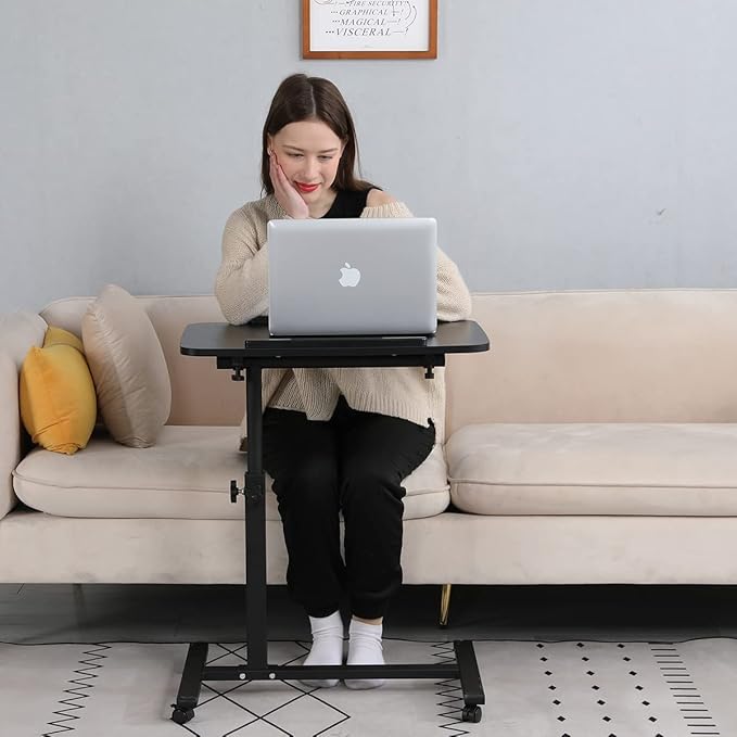 Bed Desk Adjustable Overbed Bedside Table Rolling Laptop Tray Desk Cart Height Portable Mobile Sit Stand Table Tilting Hospital Bed with Wheels