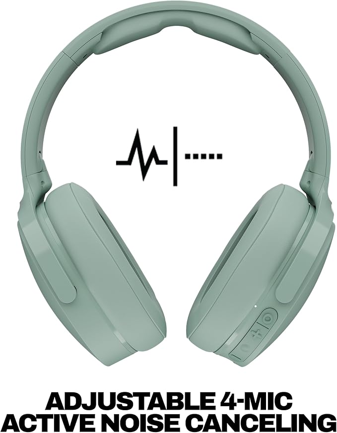 Skullcandy Hesh ANC Wireless Over-Ear Bluetooth Headphones with Extra USB-C Charging Cable, Active Noise Canceling, 22 Hrs Battery, Foldable Lightweight Design, Microphone iPhone Android - Preppy Sage