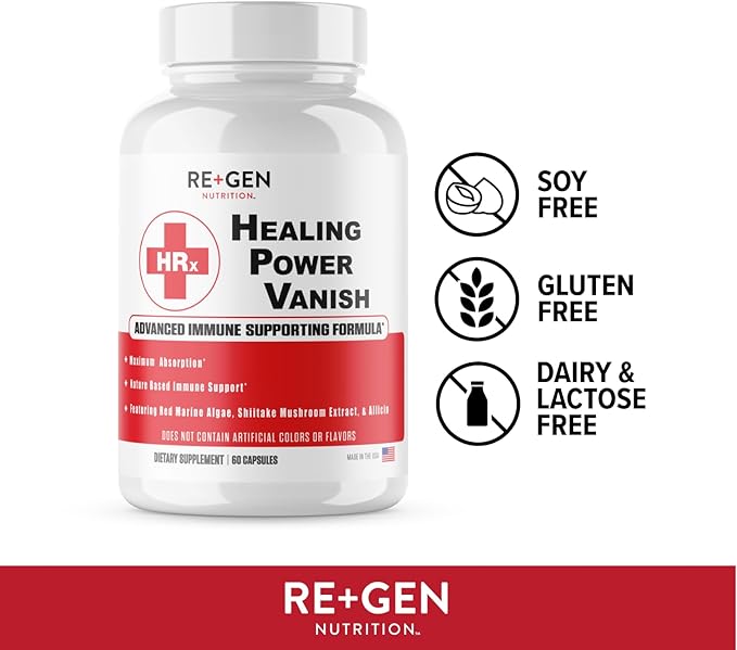 Herp Rescue Healing Power Vanish, Immune Support for Women, Mushroom Supplement, Pure Shiitake Mushroom, Beta Glucan, Red Marine Algae, 60 Capsules