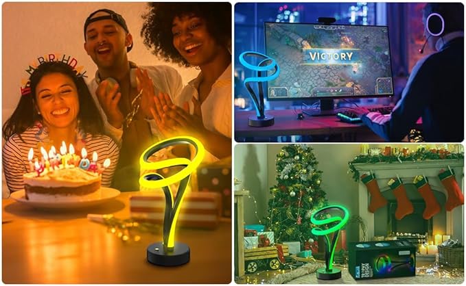 Spiral RGB LED Table Lamp - 7 Colors Touch Dimmable, 10 Lighting Modes Night Light for Bedroom Office, USB Powered Modern Desk Lamp, Ideal Gift (Black)