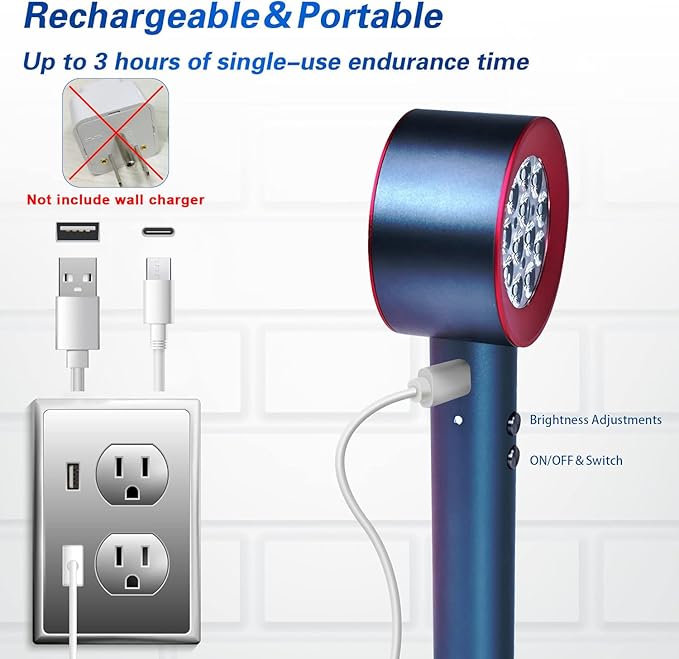 UTK High Power 24 LED Red Light Therapy Device with 470/660/850/940nm Wavelength, Blue Red＆Near-Infrared Handheld Light Therapy for Face, Relieve Body Pain Deeply, Facial Skin Care