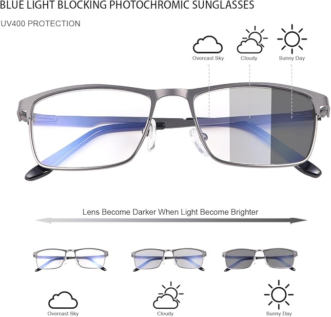 MIRYEA Blue Light Blocking Glasses UV400 Sunglasses Computer Gaming Eyeglasses Eye Protection Metal Eyewear for Men and Women