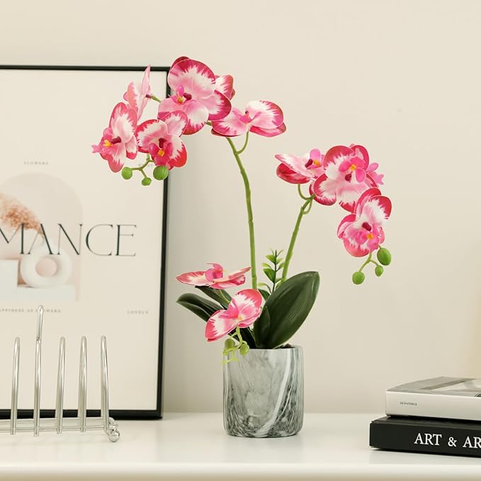 Fake Orchids Flowers in Pot Bendable Faux Orchids Artificial Flowers Washable Silk Orchid Phalaenopsis Decor for Home Wedding Table Centerpiece Bathroom Office