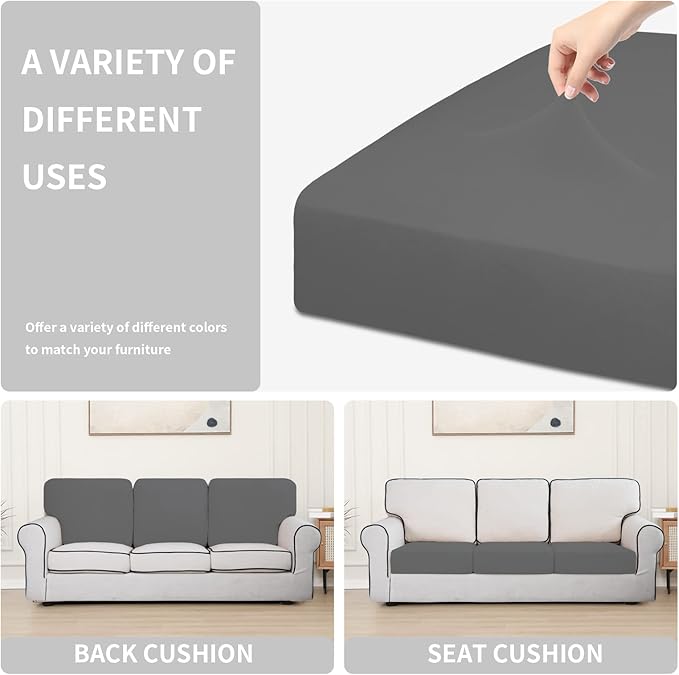 Easy-Going 100% Waterproof Chair Sofa Seat Cushion Slipcovers Couch Cushion Cover Stretch Furniture Protector for Kids, Pets (3-Piece Sofa Cushion, Gray)