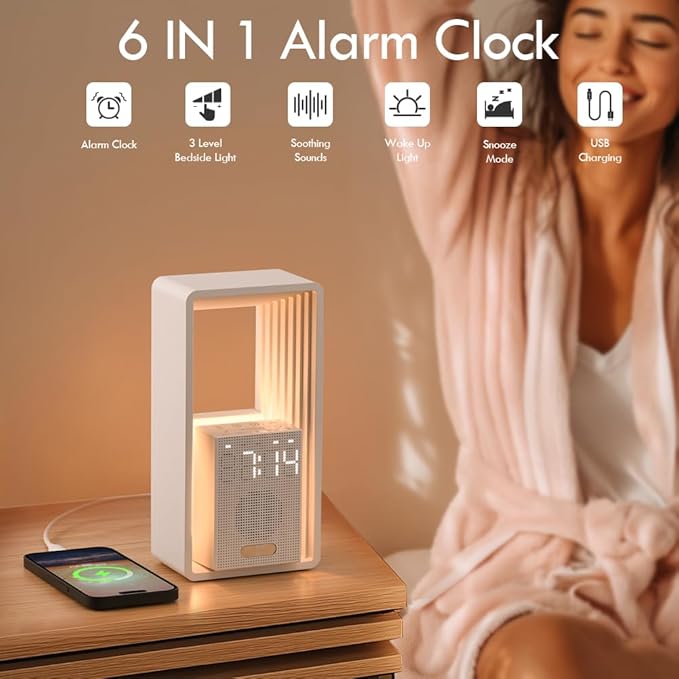 WILIT Digital Alarm Clock, Sunrise Alarm Clock with Nightlight, 9 Sleep Aid Sounds, White Noise Sounds Machine, Dimmable Display, Snooze,USB Charging Port,Gift for Women,Men,Teens,Kids,Travel